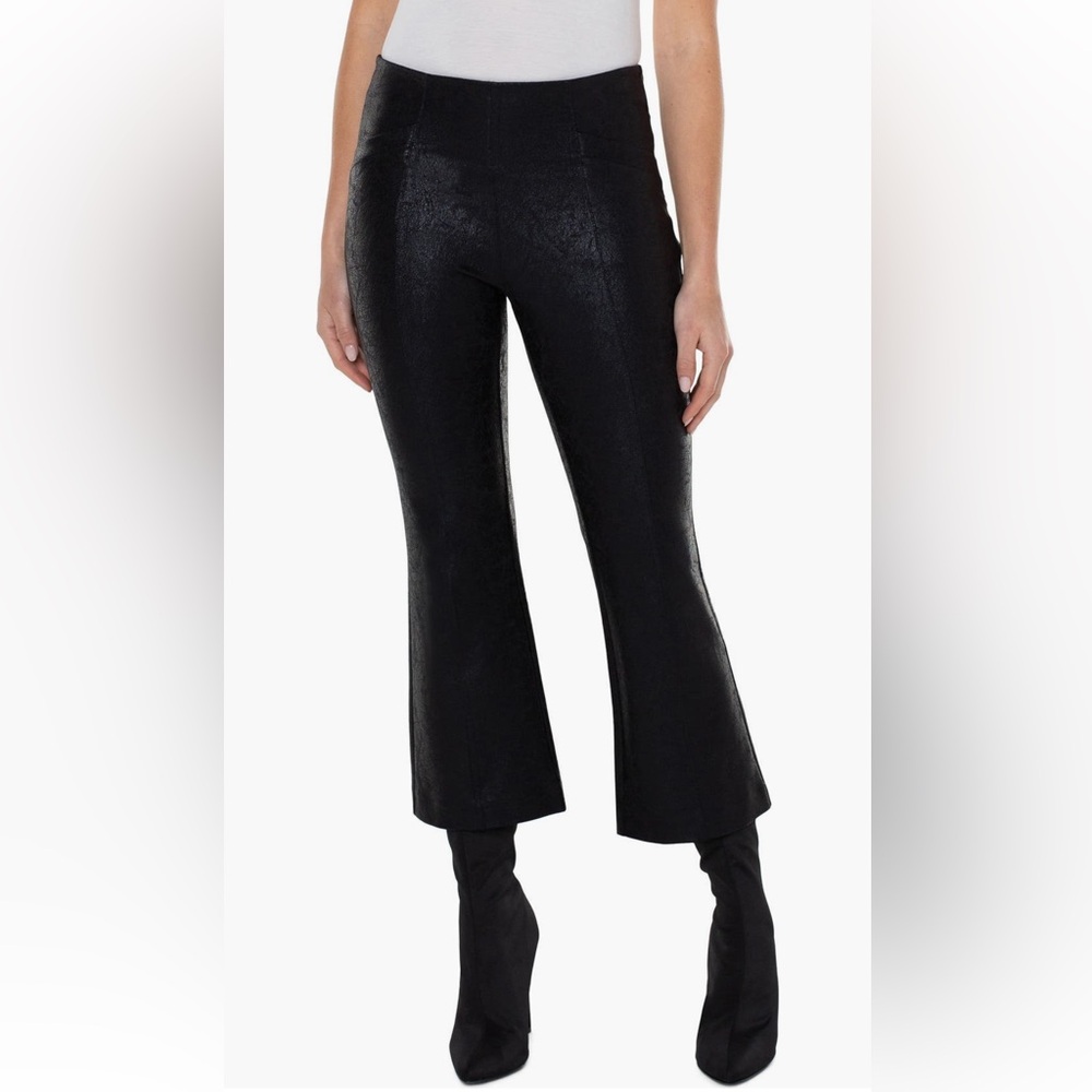 NWT Liverpool Stella Crackle Coated Kick Flare Ponte Crop Pants